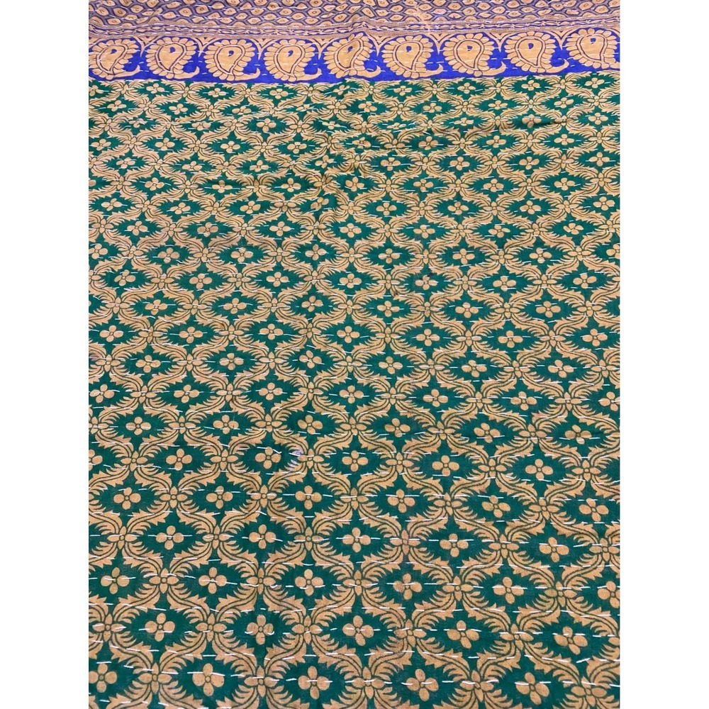 Kantha Quilt Reversible Cotton Twin Throw Blanket Green Blue Red Paisley Floral - Picture 6 of 8